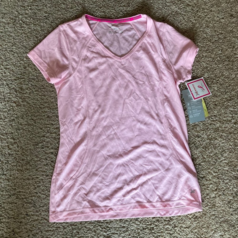 NWT Xersion Breast Cancer Pink Ribbon V Neck Short Sleeve T-Shirt - Size Small